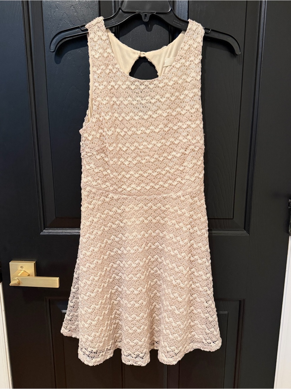 Sans Souci Cream Crochet Lace Fit & Flare Dress Size Large Juniors Boho Romantic - Picture 4 of 10